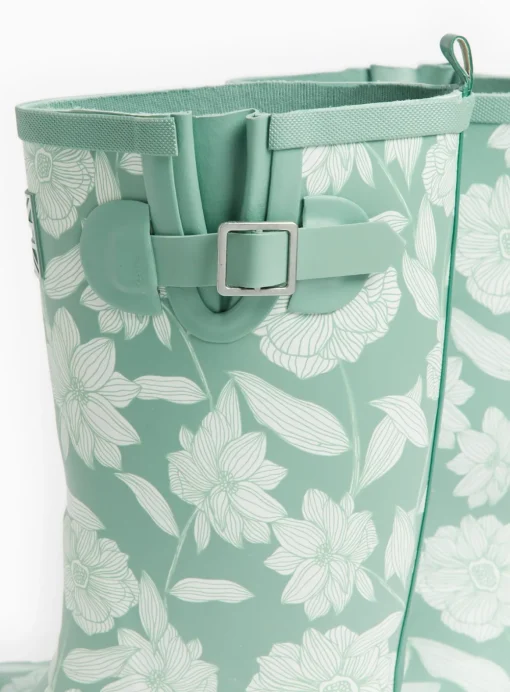 Teal Floral Print Long Length Wellies 4