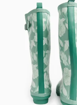 Teal Floral Print Long Length Wellies 4