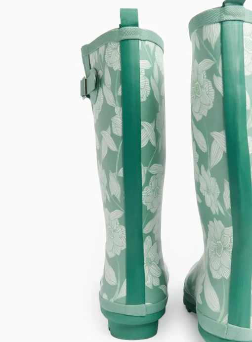 Teal Floral Print Long Length Wellies 4