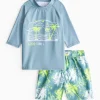 Teal Palm Tree Rash Vest & Swim Shorts Set 1.5-2 years