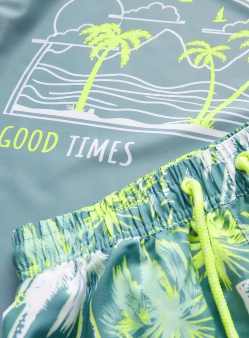 Teal Palm Tree Rash Vest & Swim Shorts Set 1.5-2 years