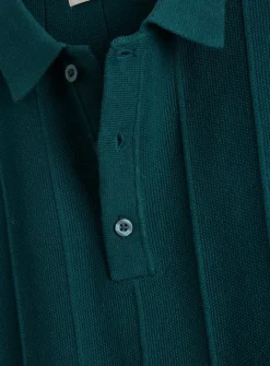 Teal Ribbed Stripe Polo Shirt XXL