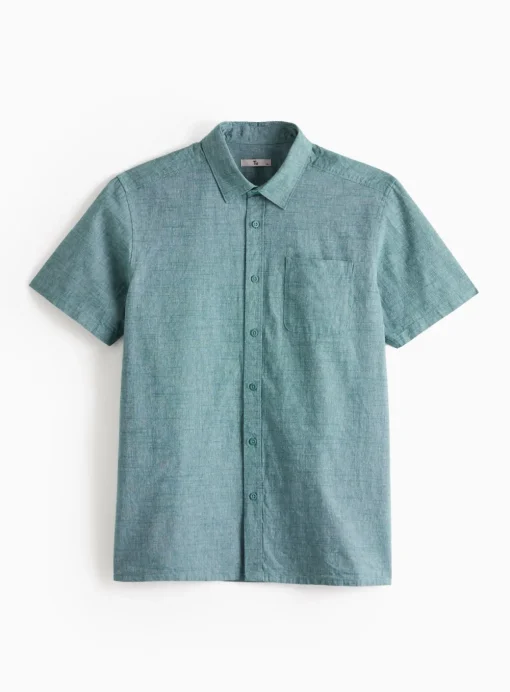 Teal Short Sleeve Chambray Shirt XL
