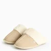 totes® Stone Suede Faux Fur Cuff Mule Slippers L
