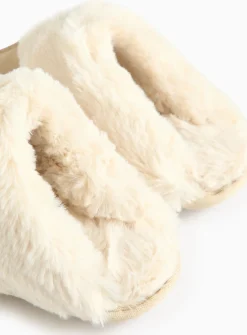 totes® Stone Suede Faux Fur Cuff Mule Slippers L