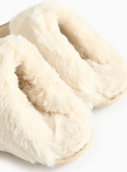 totes® Stone Suede Faux Fur Cuff Mule Slippers L
