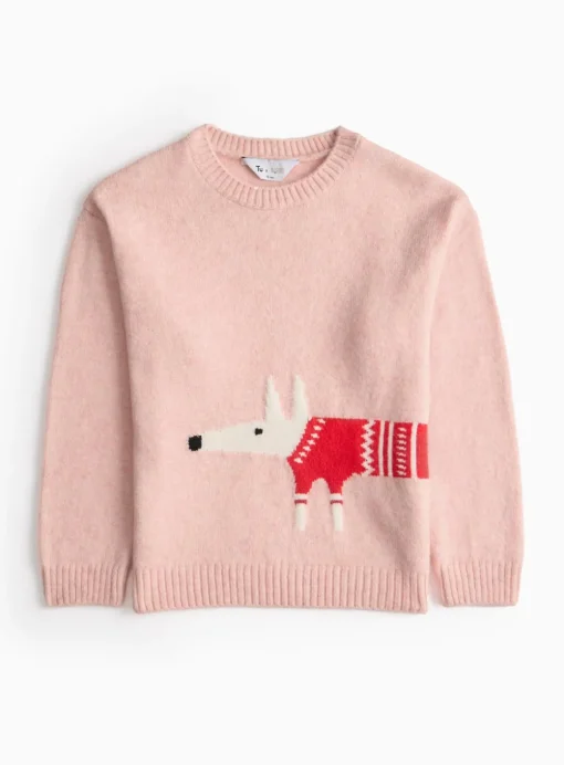 Tu X Scion Christmas Pink Mr Fox Knitted Jumper 5 years