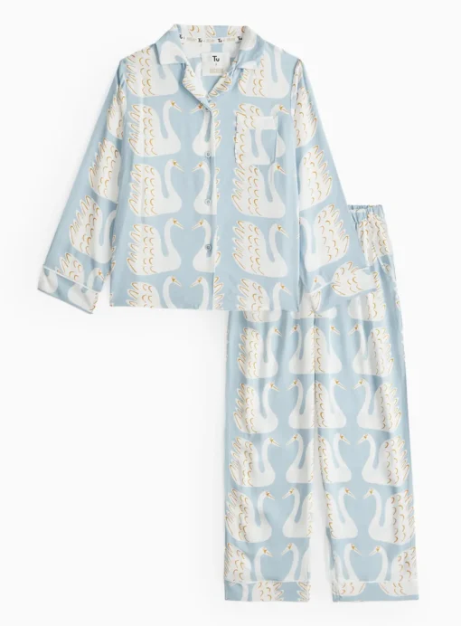 Tu X Scion Mini Me Blue Swan Print Traditional Pyjamas 6-7 years
