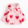 Valentine Pink Heart Fluffy Hooded Jacket 3-6 months