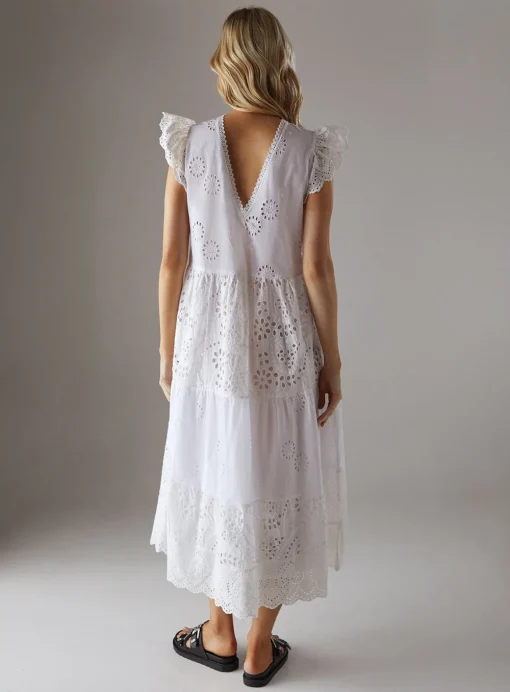 WAREHOUSE Broderie Mix Tiered Midi Dress 10