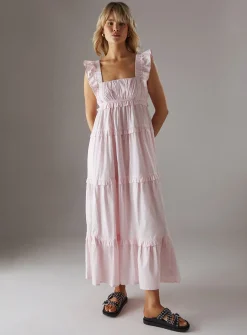 WAREHOUSE Poplin Frill Tier Midi Sundress 10