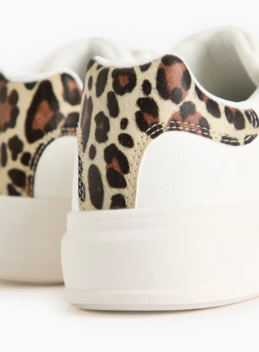 White Faux Leather Leopard Wedge Sole Trainers 6