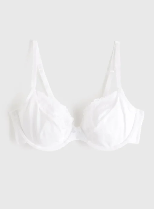 White Lace Trim Cotton Underwired Bra 38C