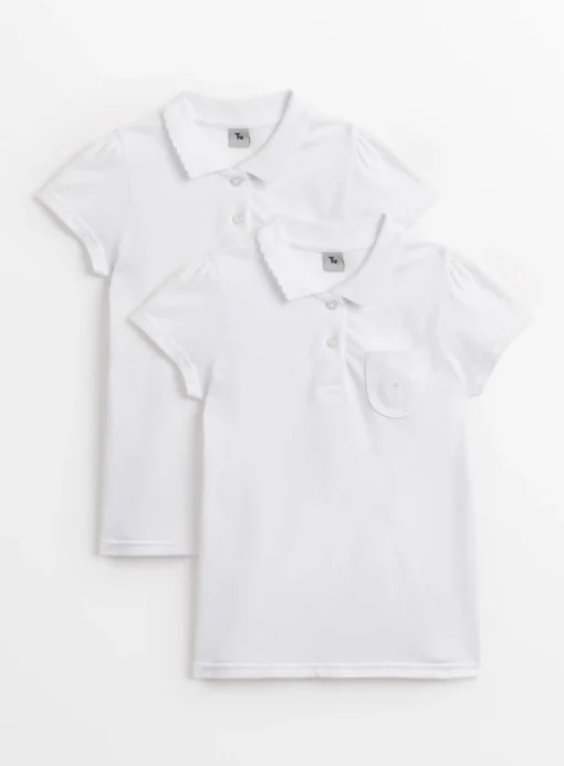 White Scalloped Collar Polo Top 2 Pack 10 years